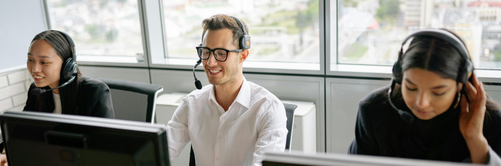 call center people helping customer service conversational ai by Fireline Broadband