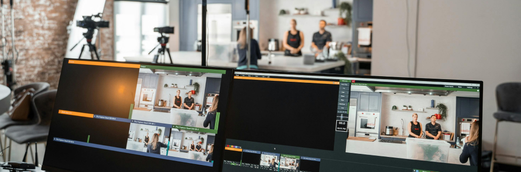 many production monitor screens for event live streaming by Fireline Broadband