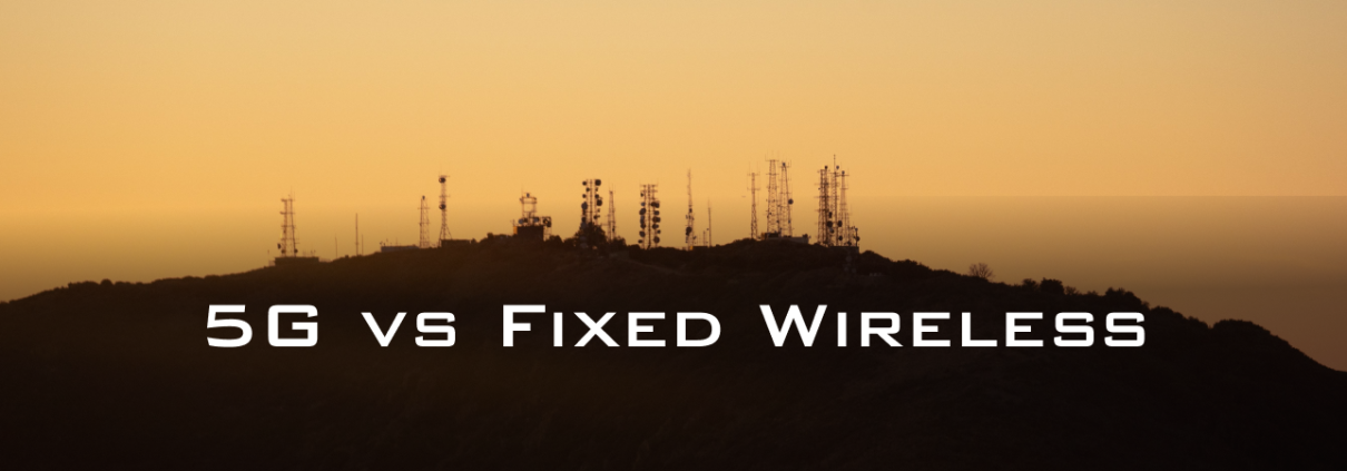 fixed wireless vs 5G - Fireline Broadband - line of towers on mountainside
